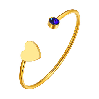 Birthstone Bangle For Women Heart Cuff Bracelet