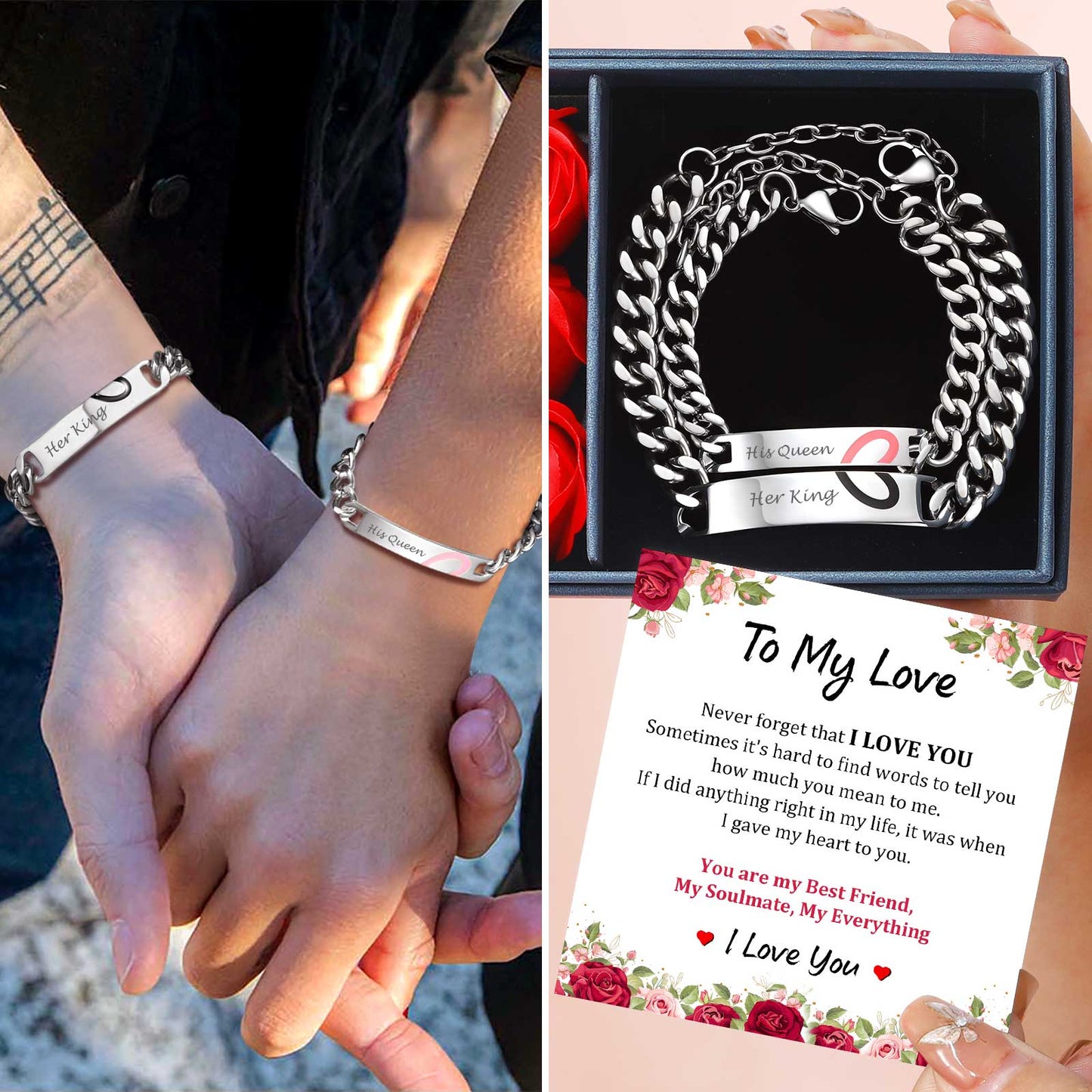 Personalized Heart Couple ID Bracelet for Men Women