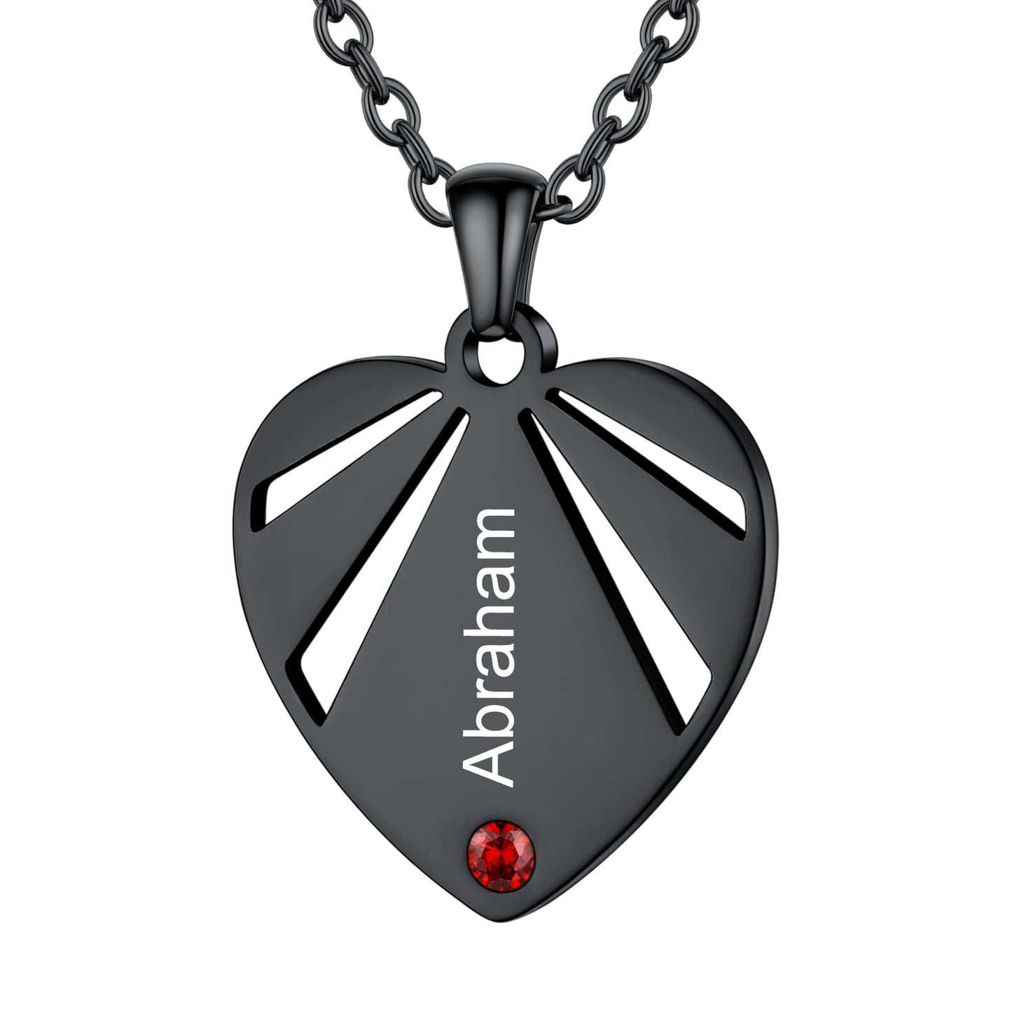 Personalized Engraved Heart Birthstone Necklace black 1 stone