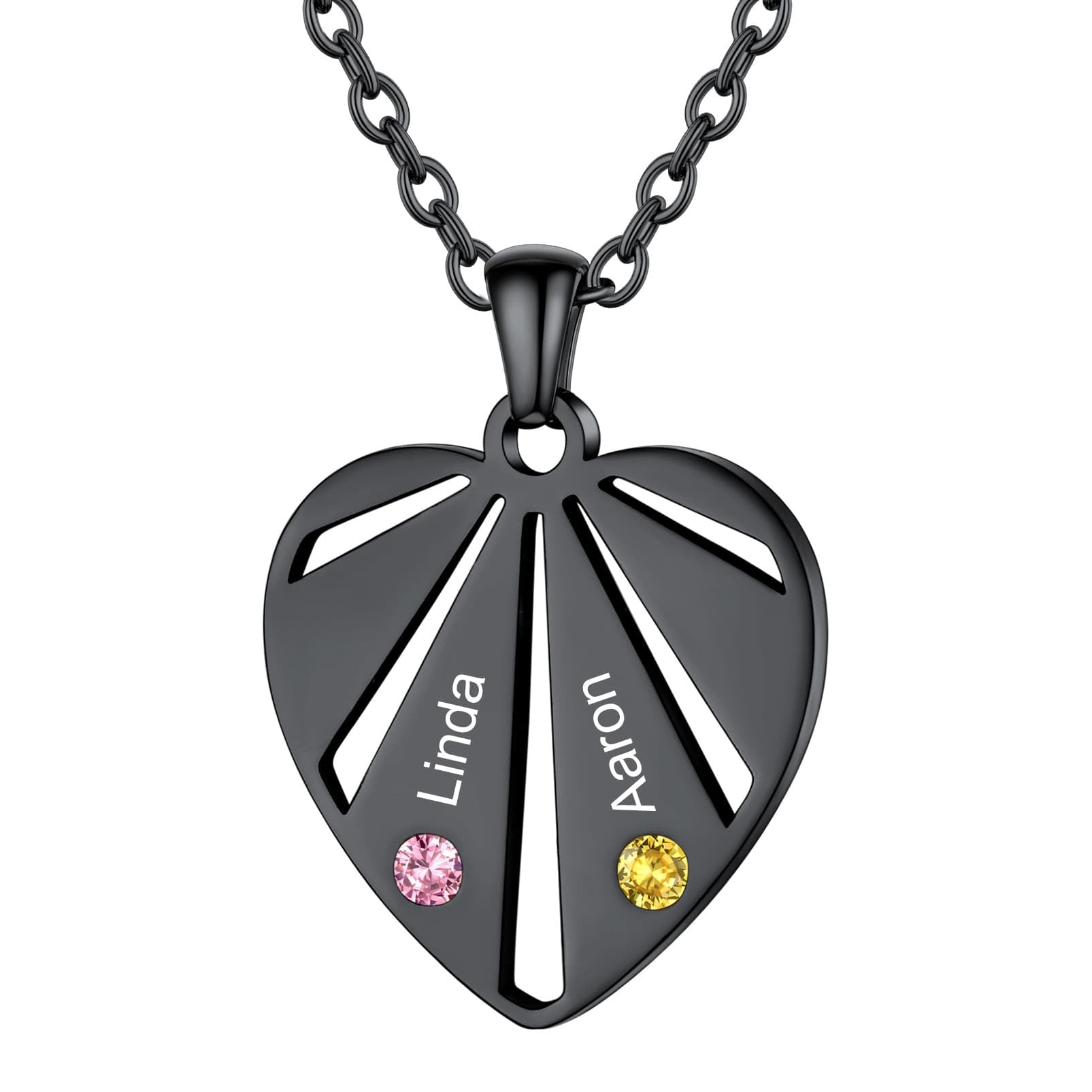Personalized Engraved Heart Birthstone Necklace 2 stones