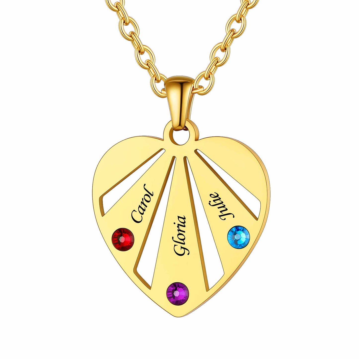 Personalized Engraved Heart Family Birthstone Necklace for Women