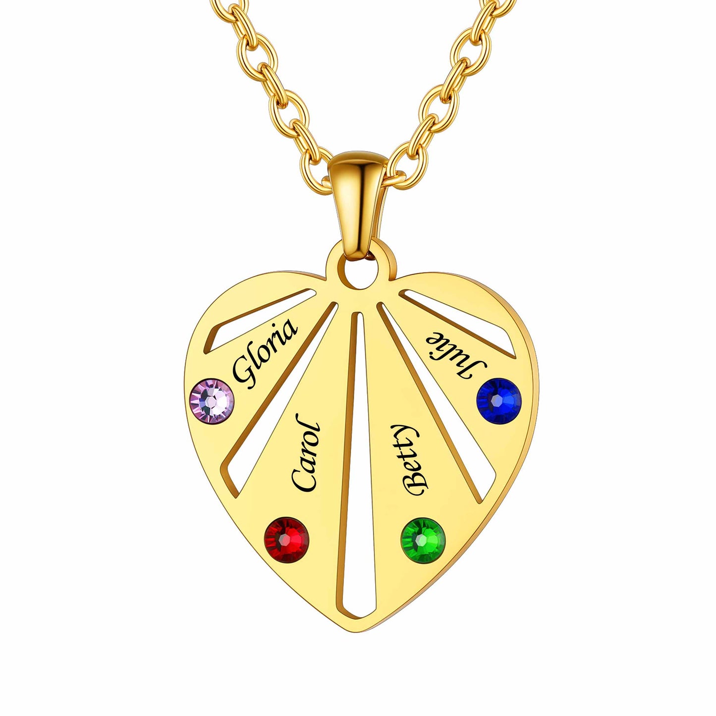 Personalized Engraved Heart Family Birthstone Necklace for Women