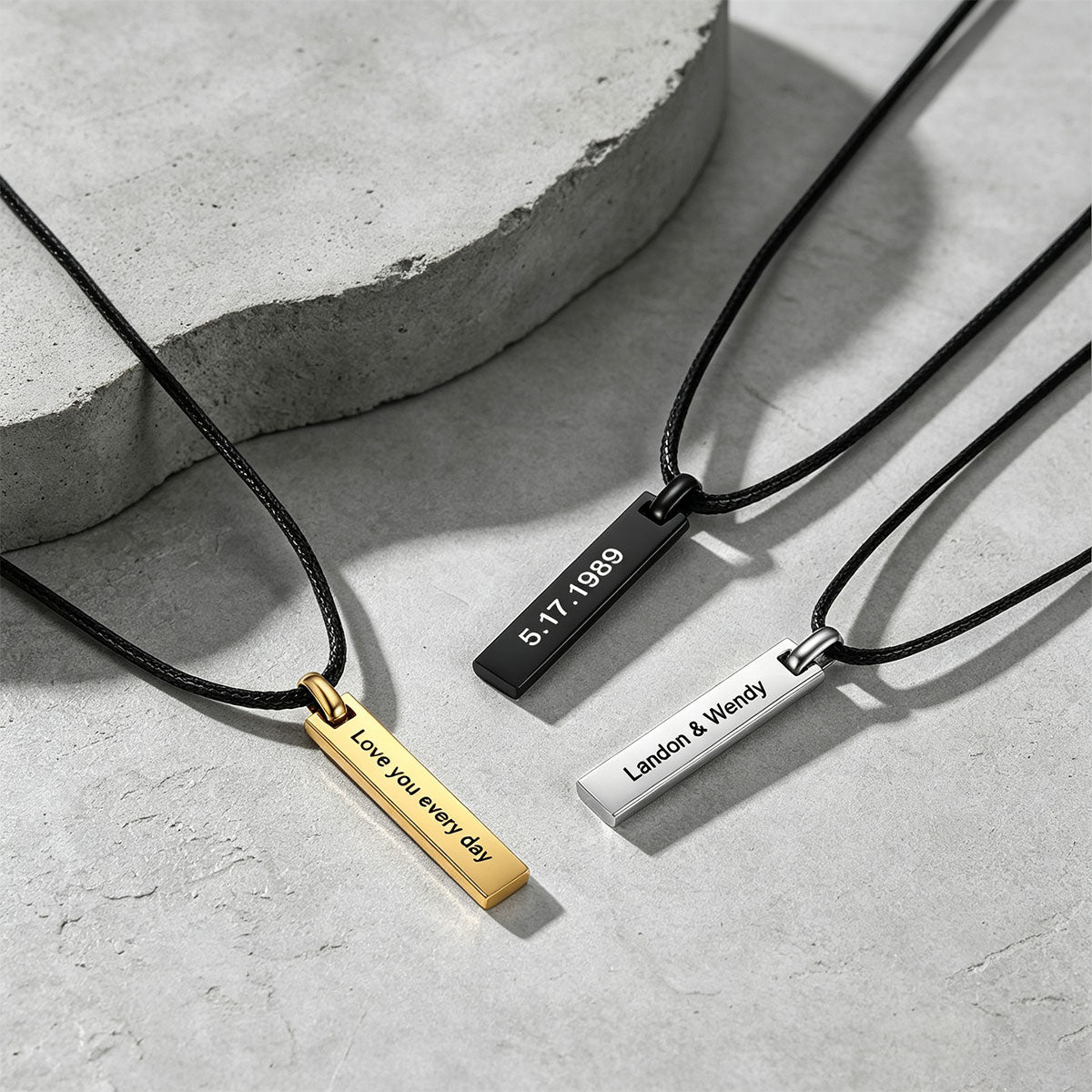 Personalized Engraved Bar Braided Leather Cord Necklace for Men Women