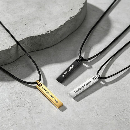 Personalized Engraved Bar Braided Leather Cord Necklace for Men Women
