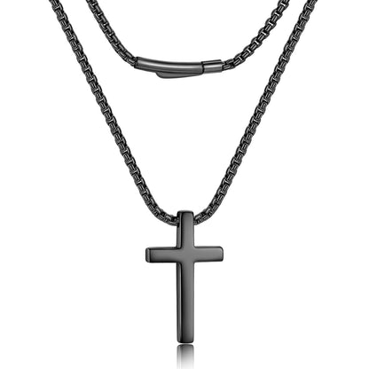 A double-strand black chain necklace with a cross pendant, displayed against a solid white background.