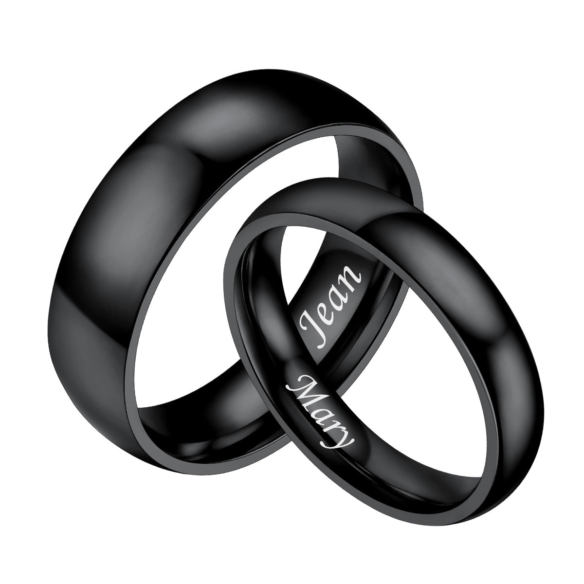 Personalized Matching Couple Rings – Custom Plain Dome Bands
