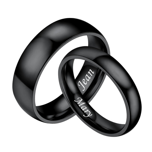 Personalized Matching Couple Rings – Custom Plain Dome Bands