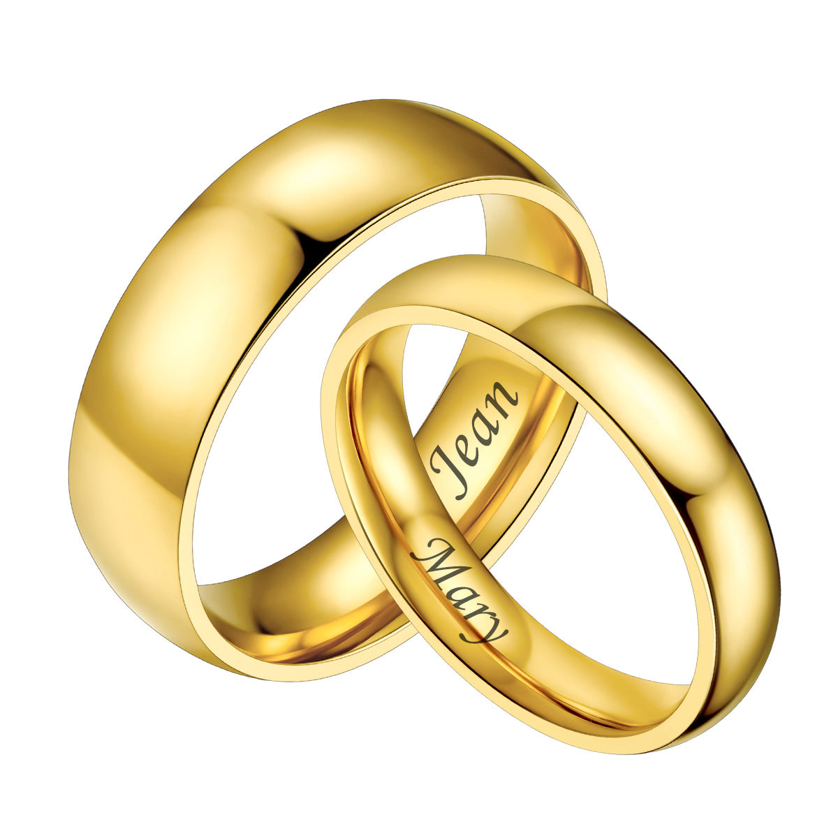 Personalized Matching Couple Rings – Custom Plain Dome Bands