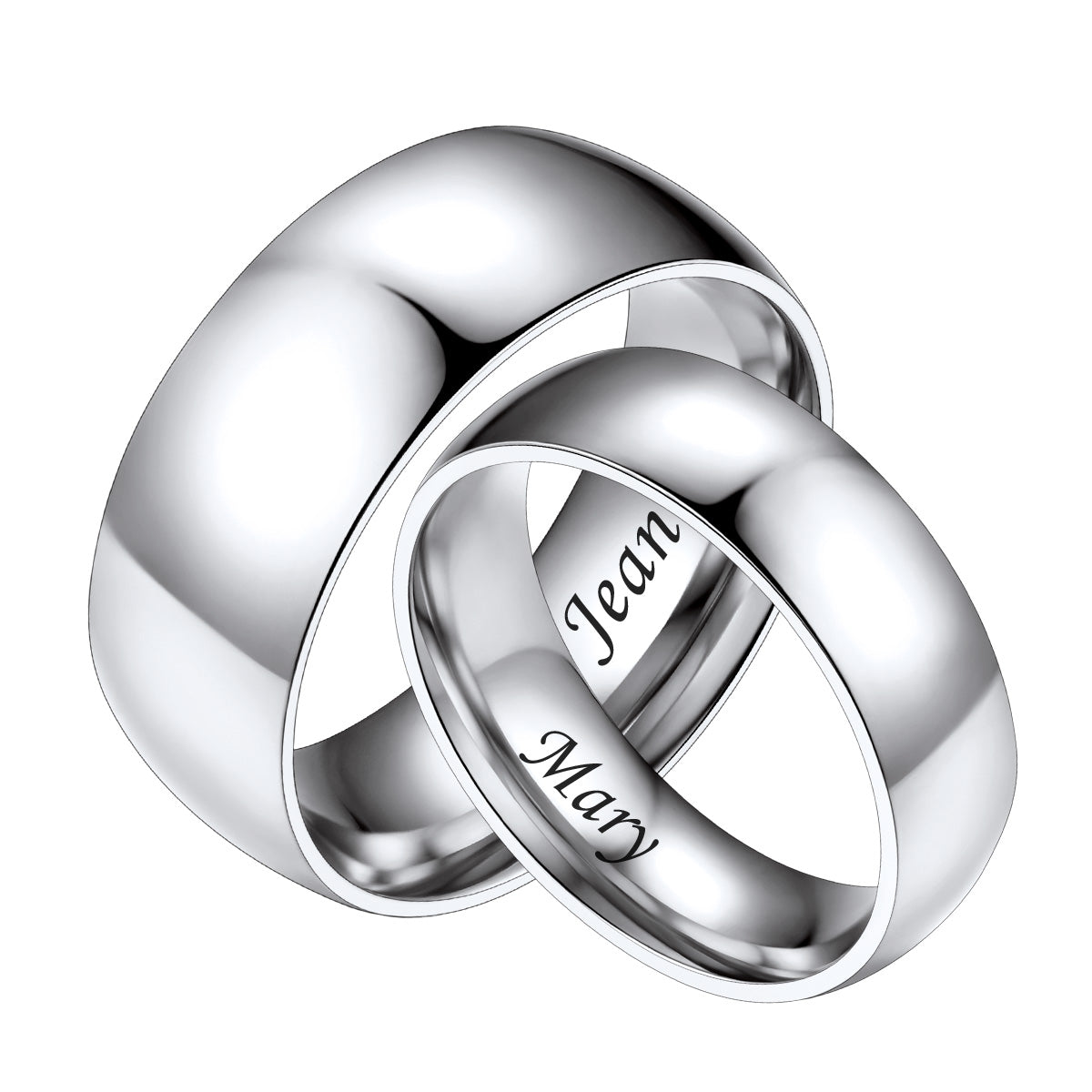 Personalized Matching Couple Rings – Custom Plain Dome Bands