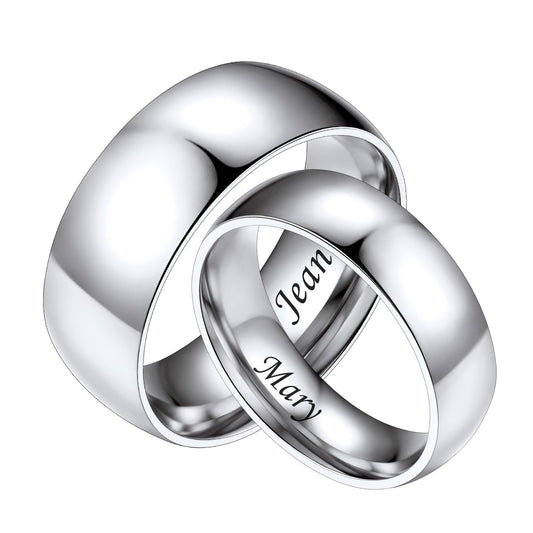 Personalized Matching Couple Rings – Custom Plain Dome Bands