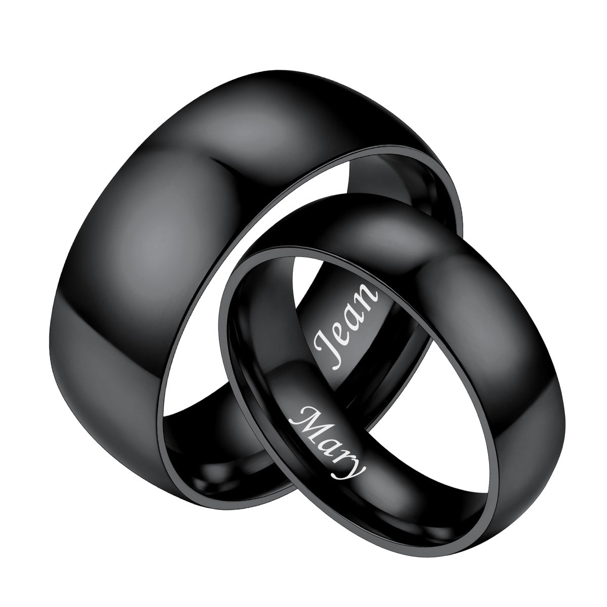 Personalized Matching Couple Rings – Custom Plain Dome Bands