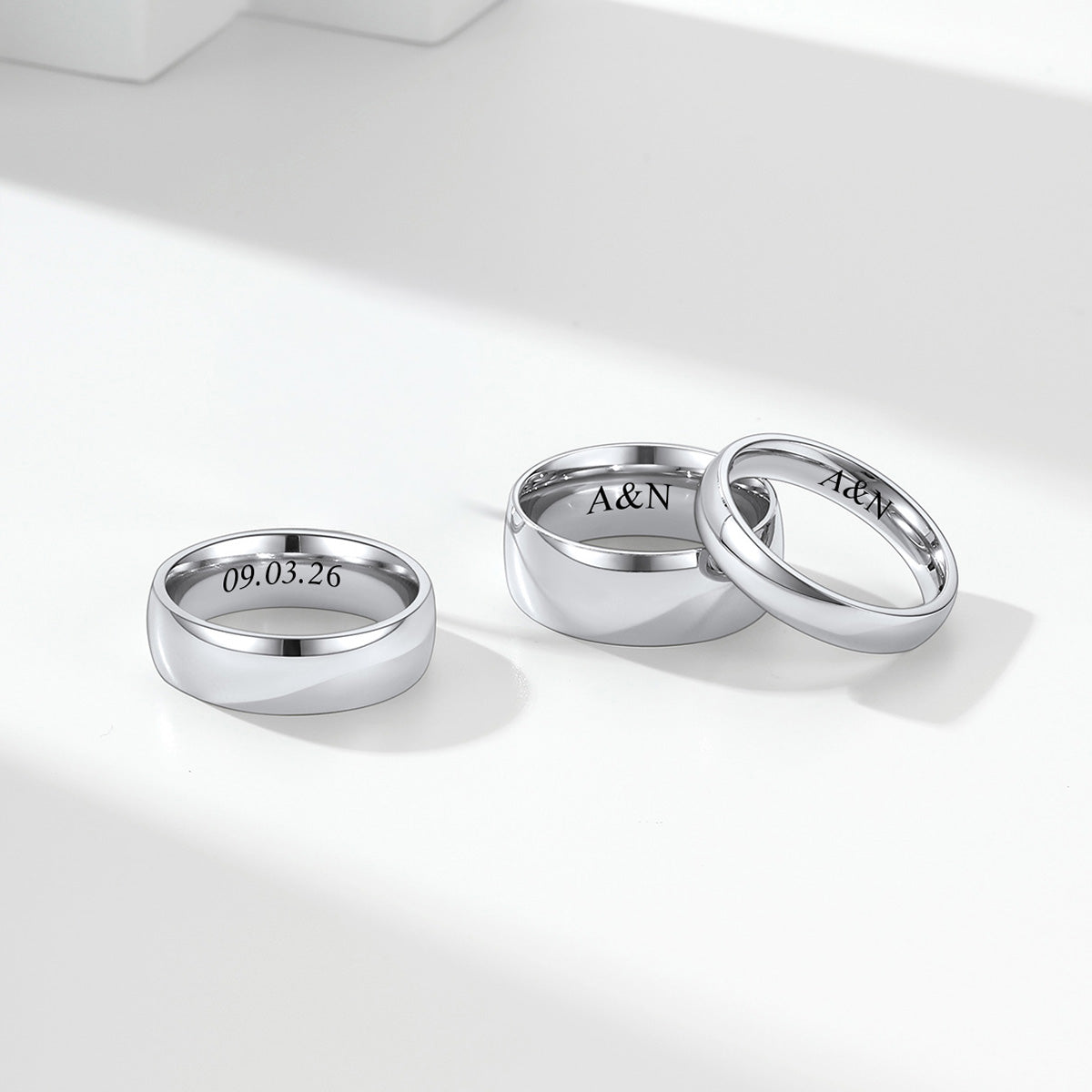 Personalized Matching Couple Rings – Custom Plain Dome Bands