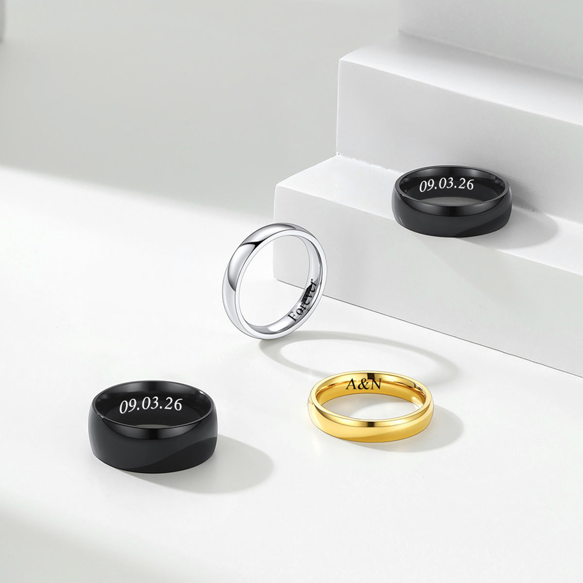 Personalized Matching Couple Rings – Custom Plain Dome Bands