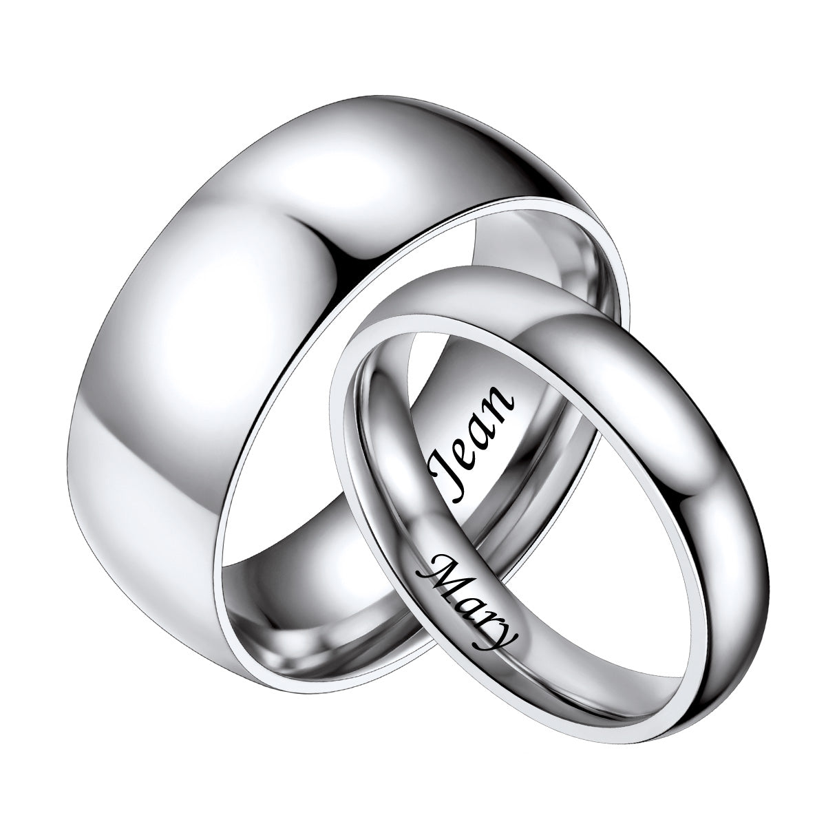 Personalized Matching Couple Rings – Custom Plain Dome Bands