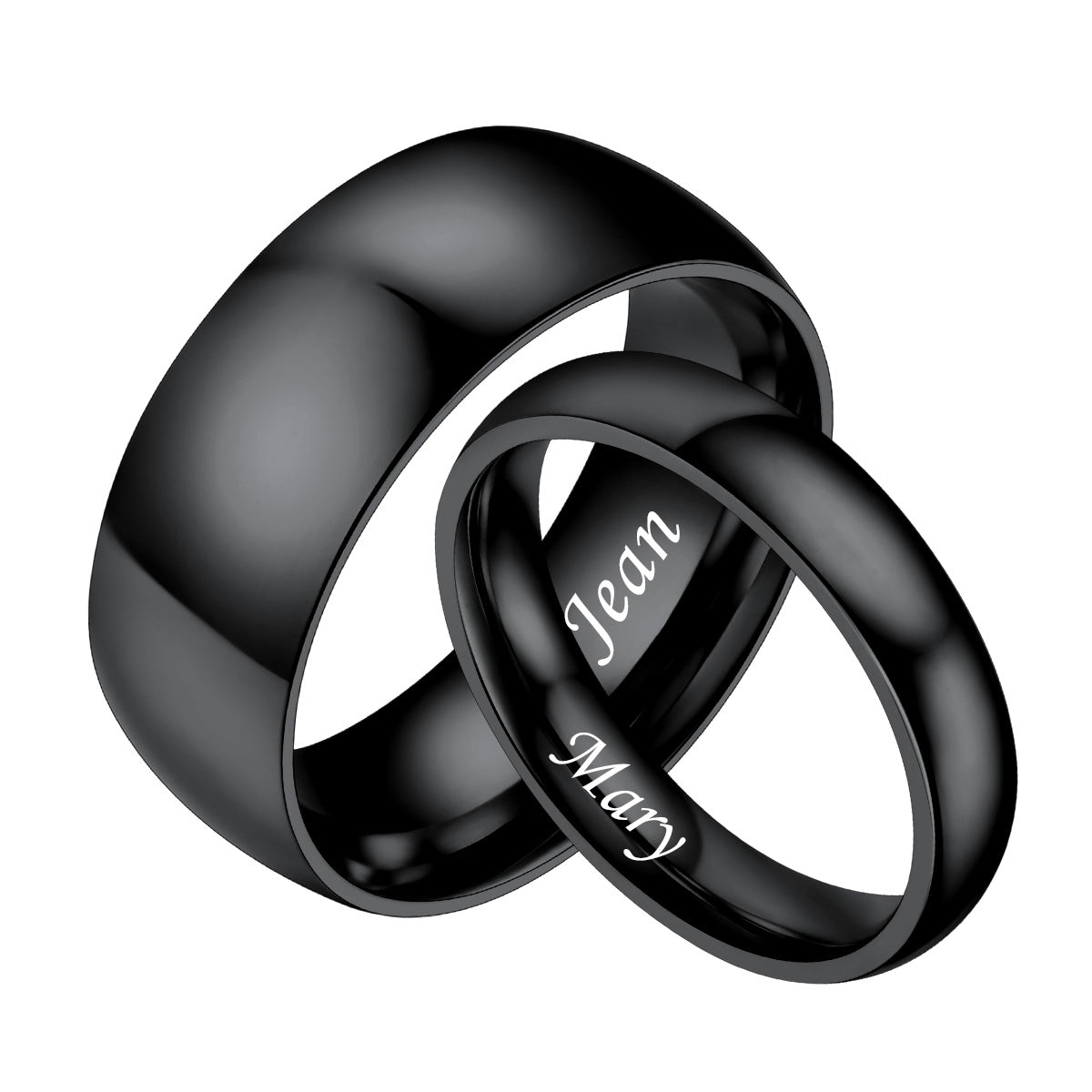 Personalized Matching Couple Rings – Custom Plain Dome Bands