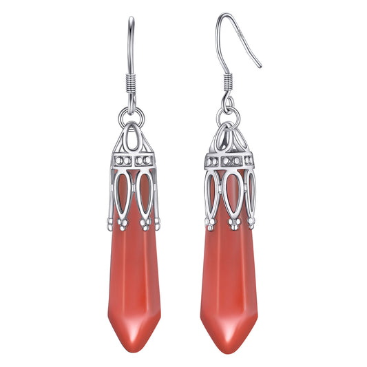 Pendientes de plata de ley con forma de corona y cristales hexagonales para mujer y niña