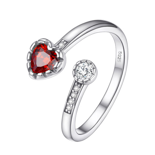 Heart Birthstone Adjustable Ring in 925 Sterling Silver