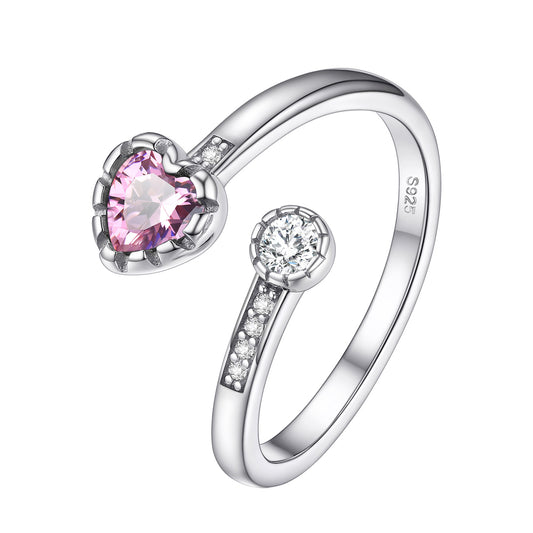 Heart Birthstone Adjustable Ring in 925 Sterling Silver