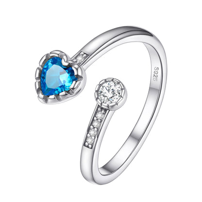 Heart Birthstone Adjustable Ring in 925 Sterling Silver