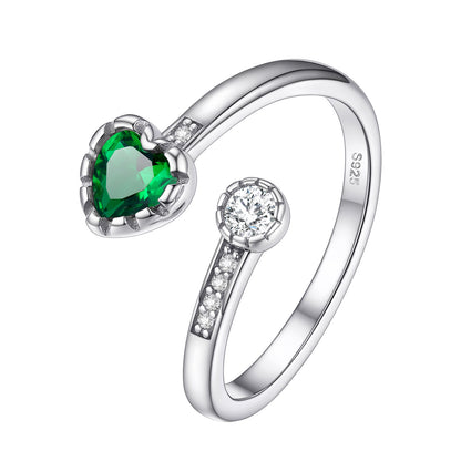 Heart Birthstone Adjustable Ring in 925 Sterling Silver