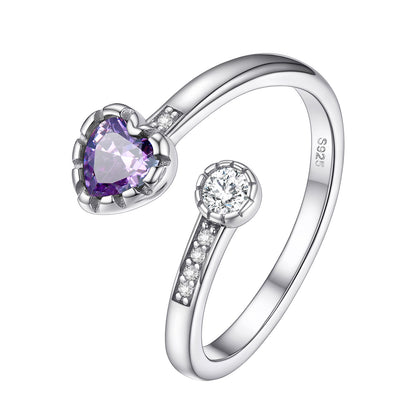 Heart Birthstone Adjustable Ring in 925 Sterling Silver