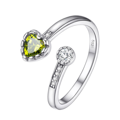 Heart Birthstone Adjustable Ring in 925 Sterling Silver