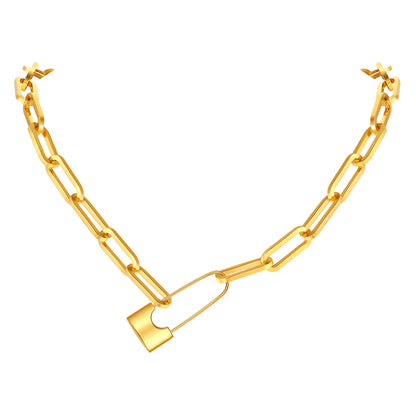 Padlock Choker Paperclip Necklace Gold Plated