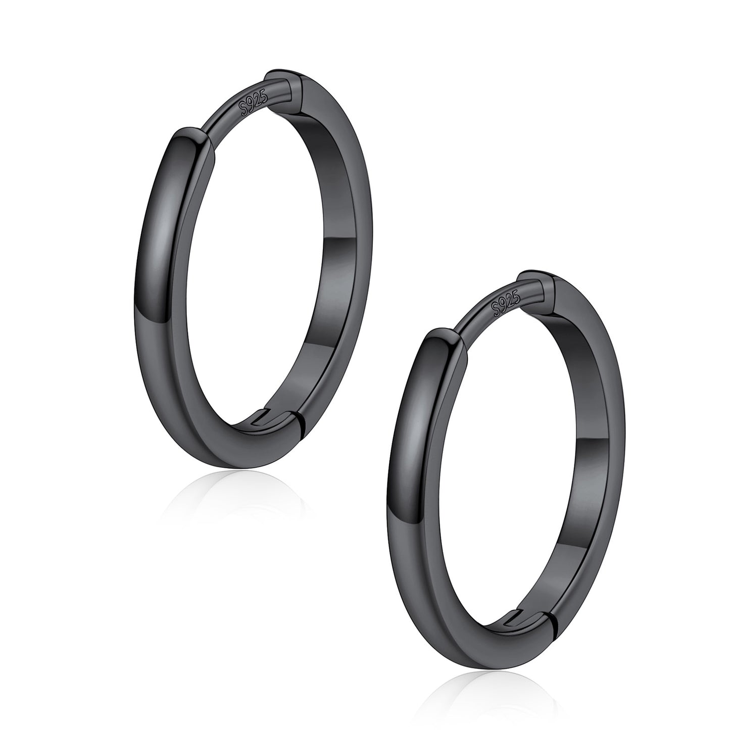 Pair of black hoop earrings on a white background 14mm