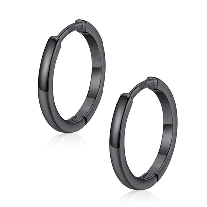 Pair of black hoop earrings on a white background 14mm