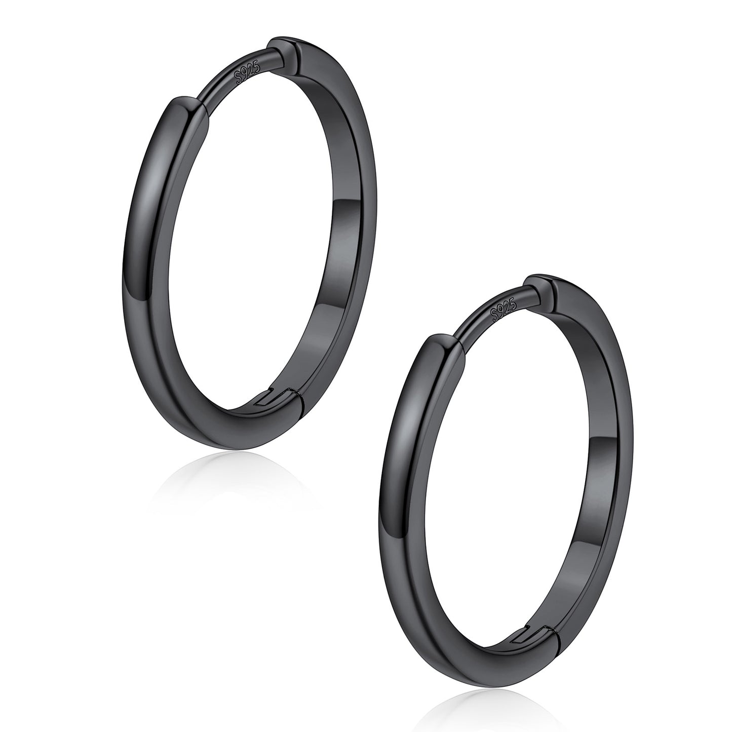 Pair of black hoop earrings on a white background 16mm