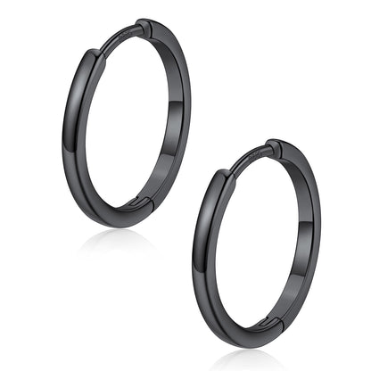 Pair of black hoop earrings on a white background 16mm