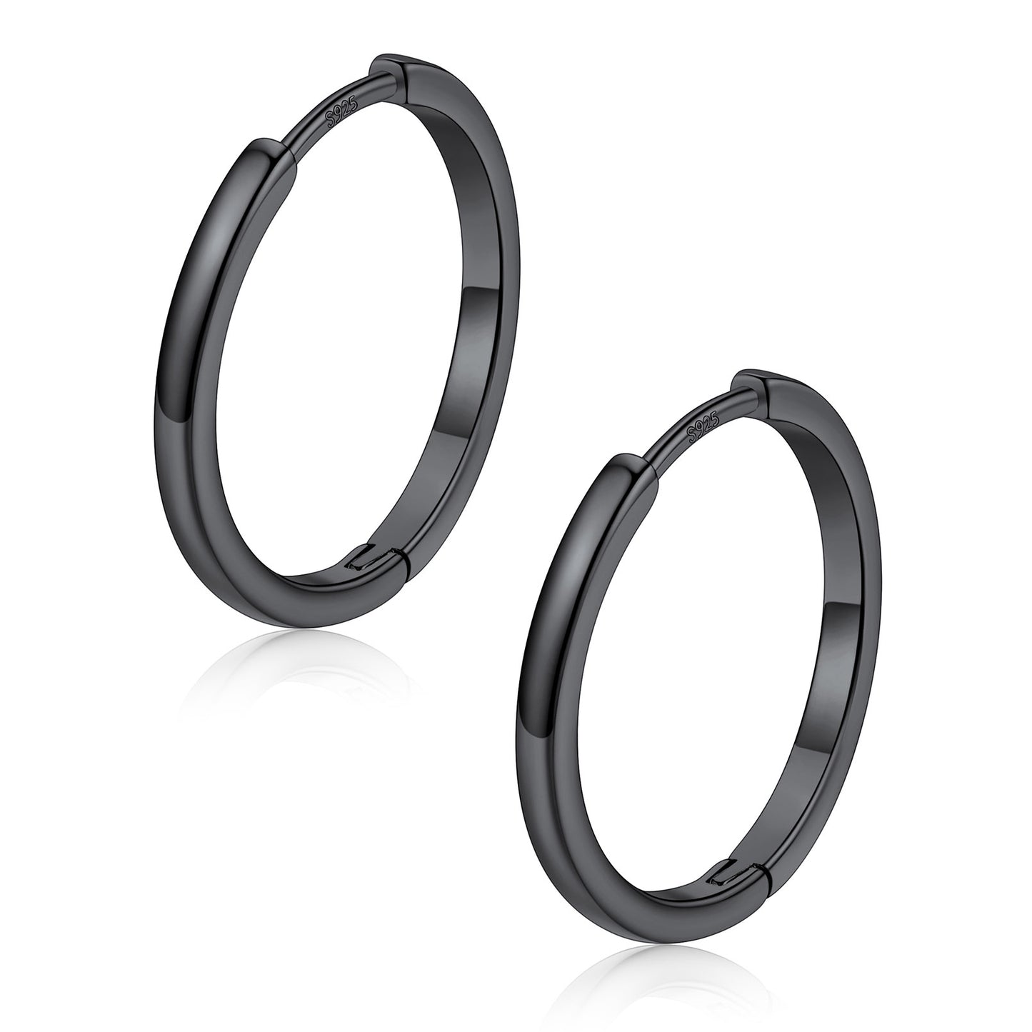 Pair of black hoop earrings on a white background 18mm