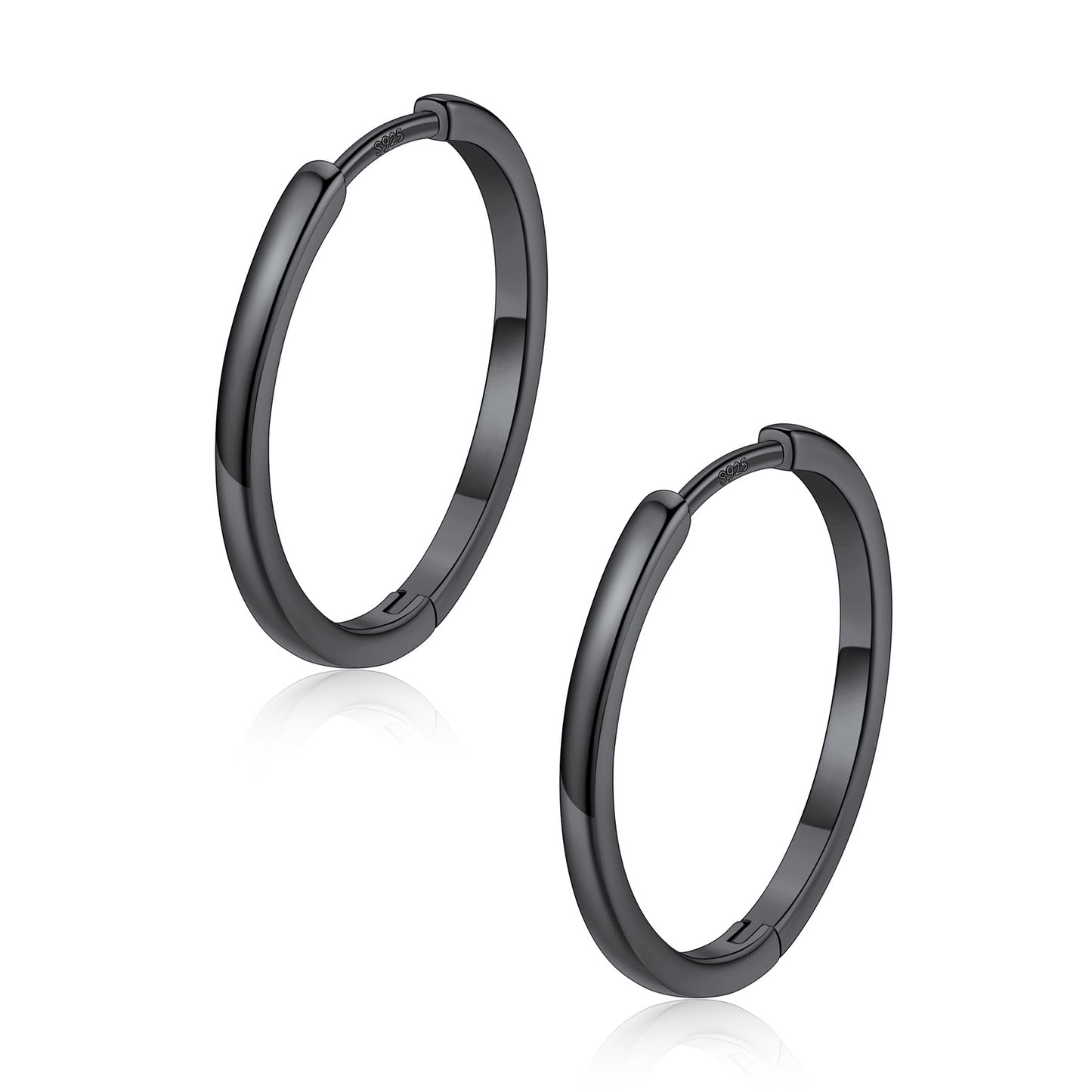 Pair of black hoop earrings on a white background 20mm