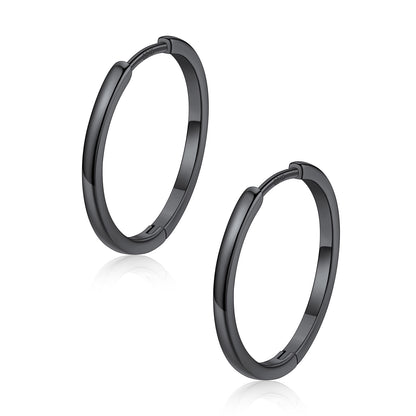 Pair of black hoop earrings on a white background 20mm