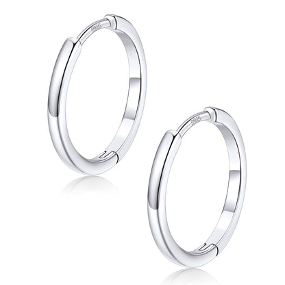 Pair of silver hoop earrings 16mm on a white background
