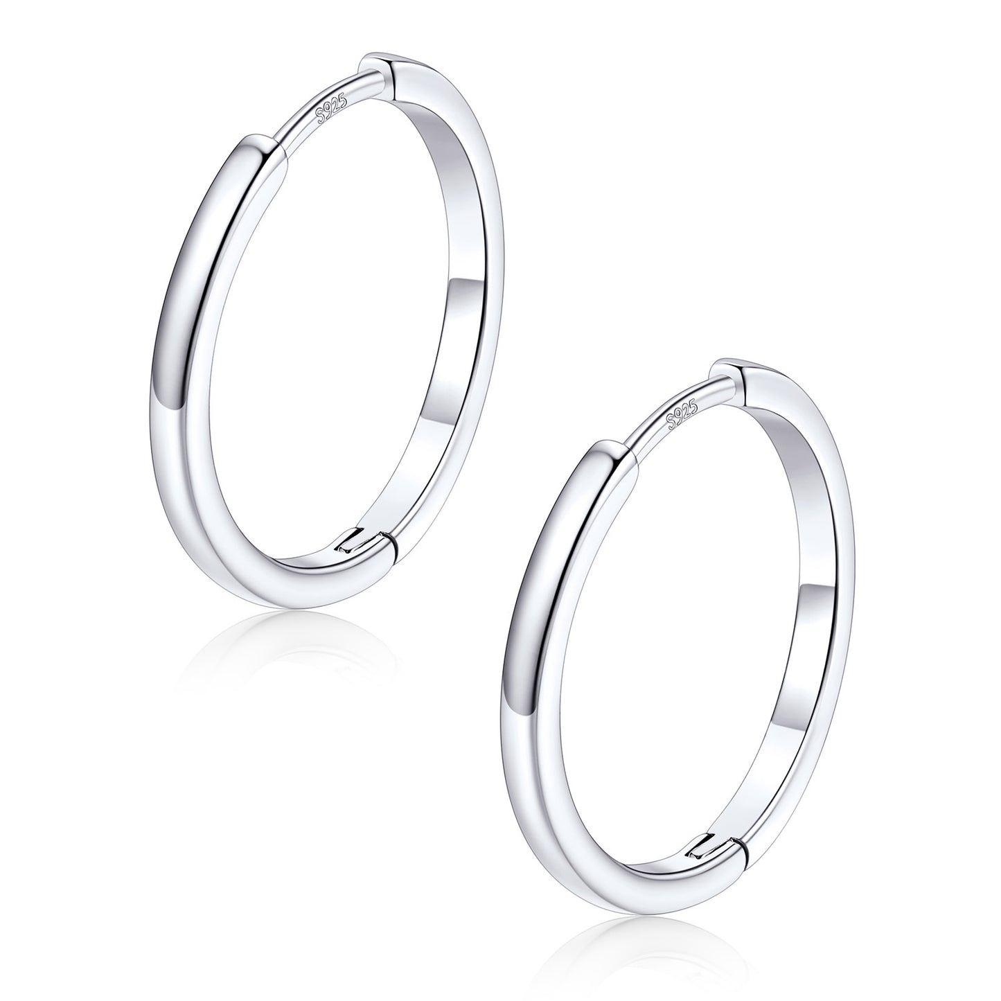 Pair of silver hoop earrings 18mm on a white background