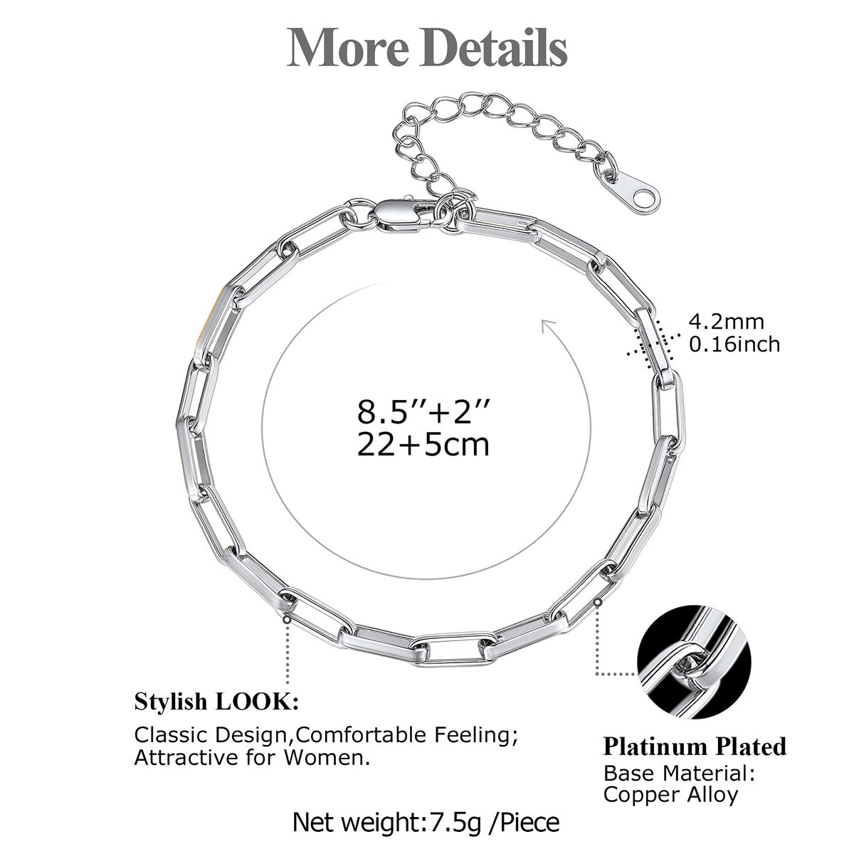 Paperclip Chain Anklet dimension, durable