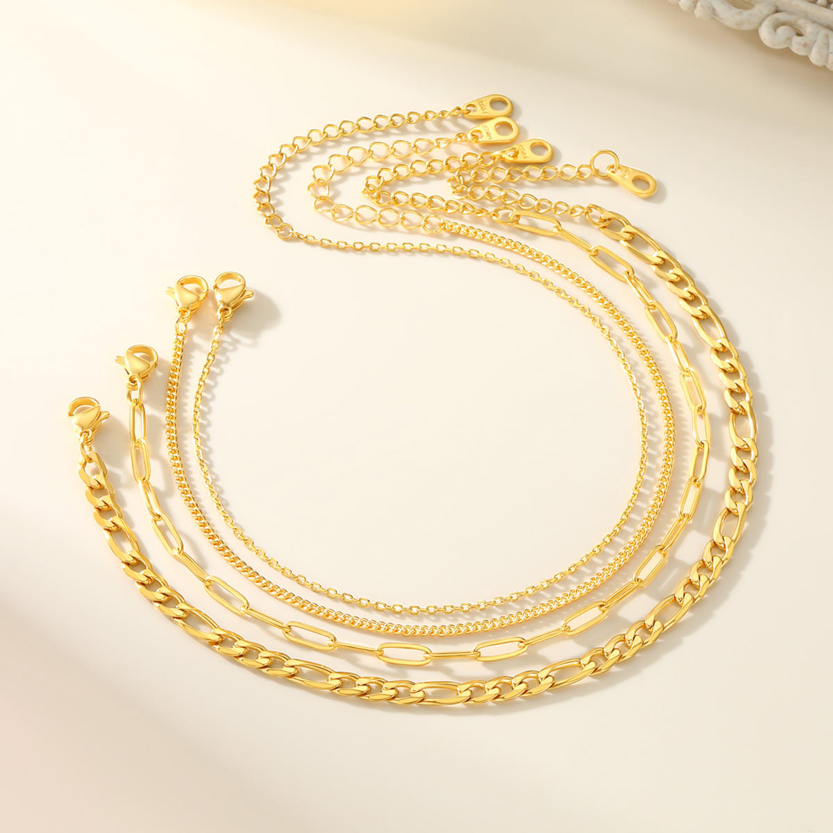 Paperclip Cuban Figaro Link Anklet Set 