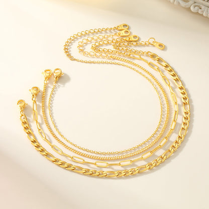 Paperclip Cuban Figaro Link Anklet Set 