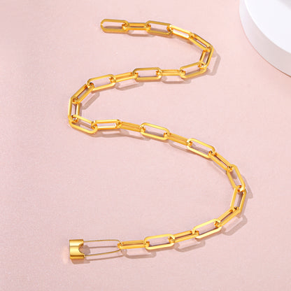 Paperclip Padlock Choker Necklace in Gold Plated