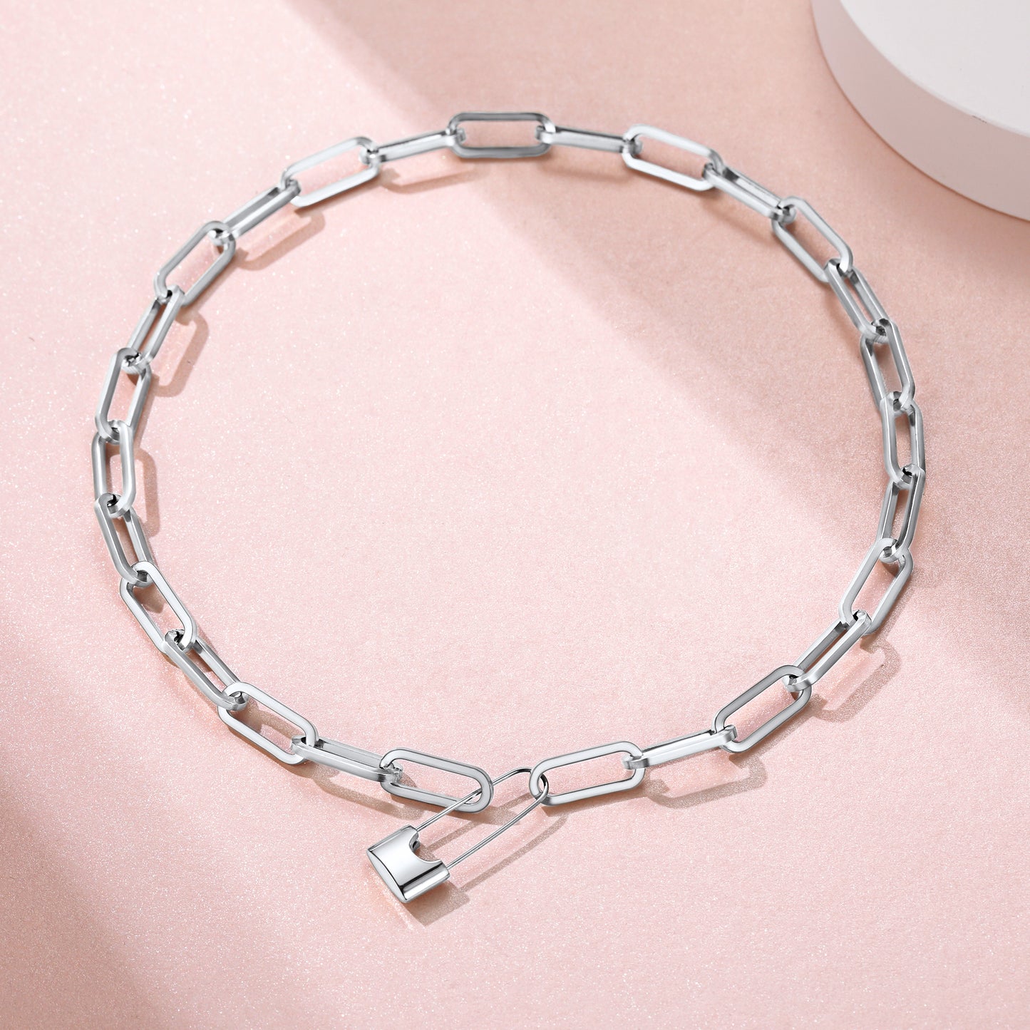 Paperclip Padlock Choker Necklace in Stainless Steel