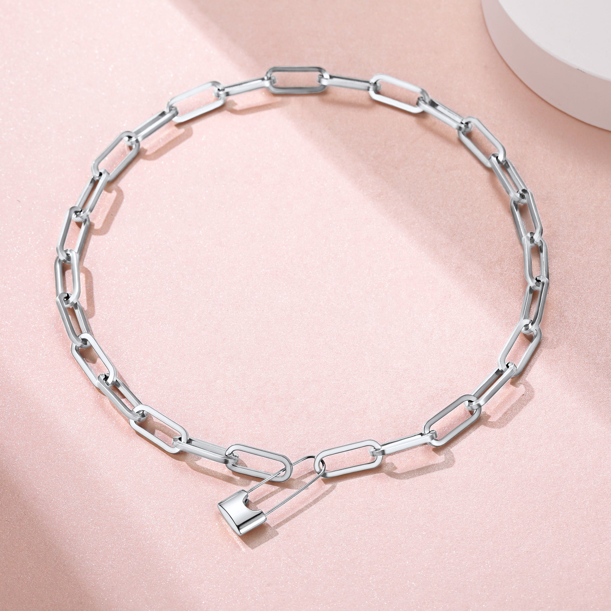Paperclip Padlock Choker Necklace in Stainless Steel