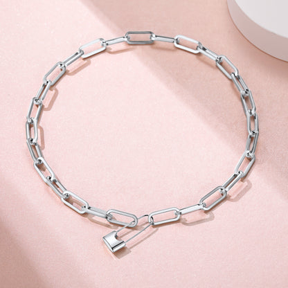 Paperclip Padlock Choker Necklace in Stainless Steel