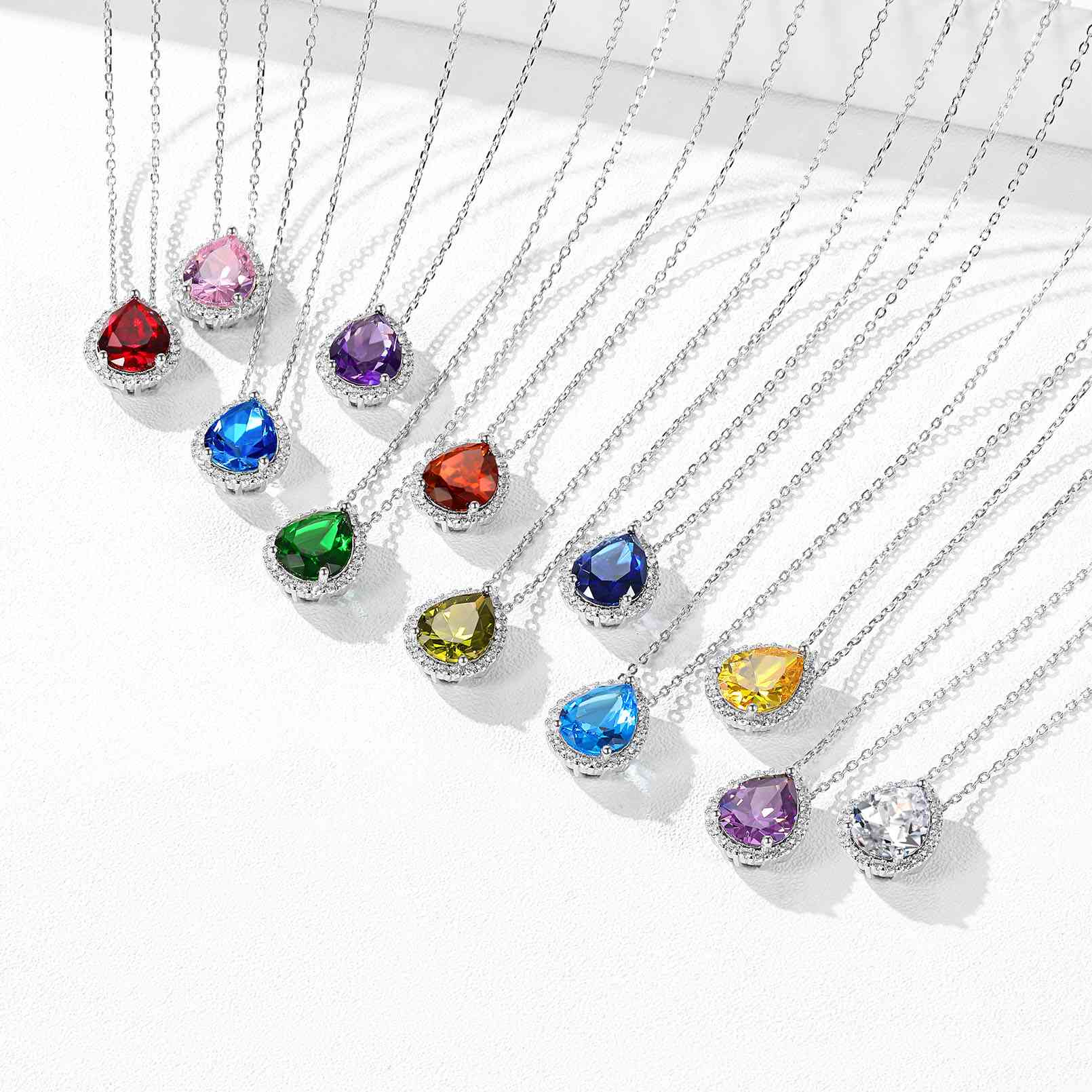 Pear Cut Halo Birthstone Necklace