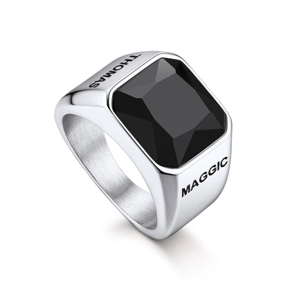 Personalized black Gemstone Signet Band Ring for Men