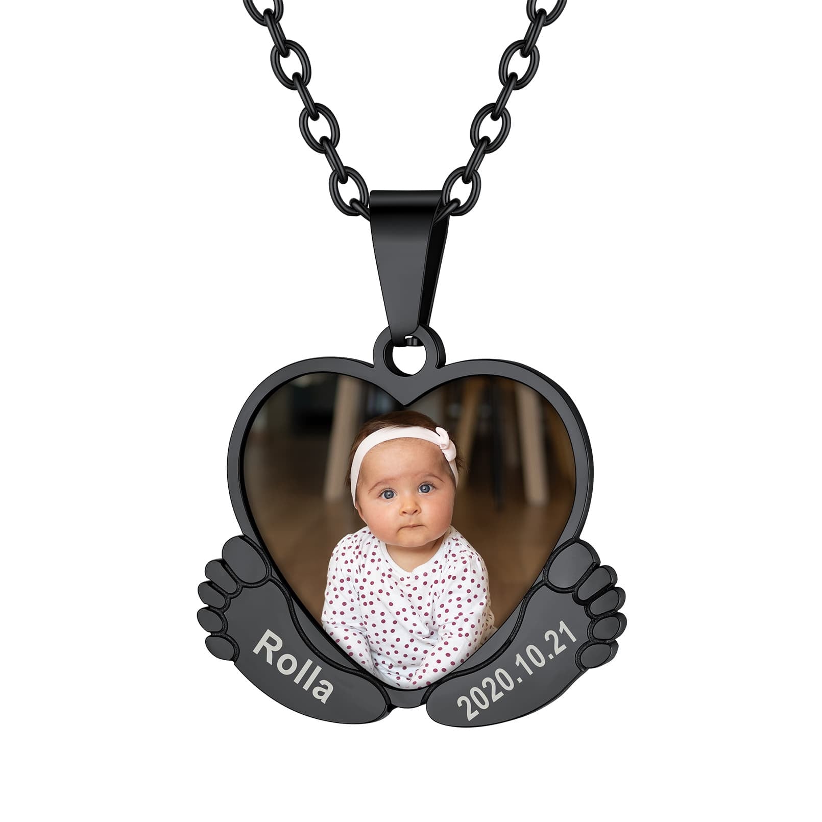 Personalized Baby Feet Picture Necklace Black
