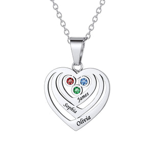 Personalized Birthstone Heart Necklace with 2 3 Names Engraved