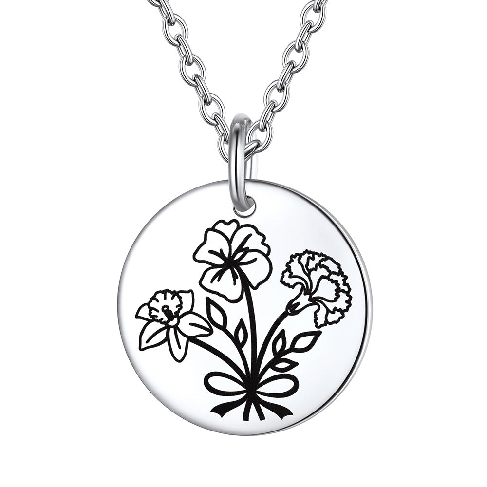 Personalized Bouquet Birth Flower Disc Necklace for Women 3