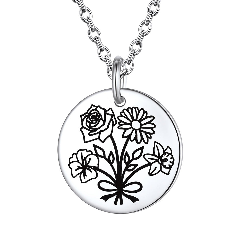 Personalized Bouquet Birth Flower Disc Necklace for Women 4