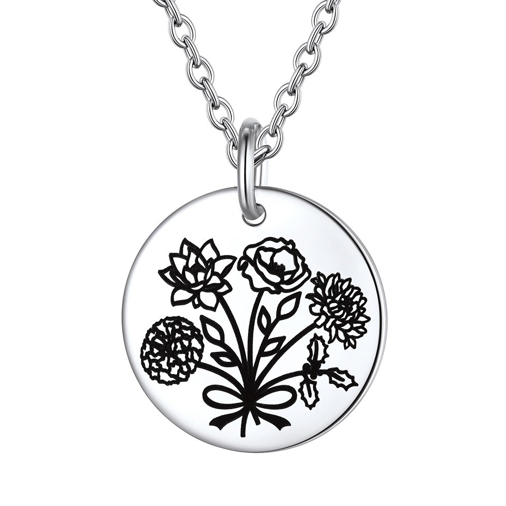 Personalized Bouquet Birth Flower Disc Necklace for Women 5